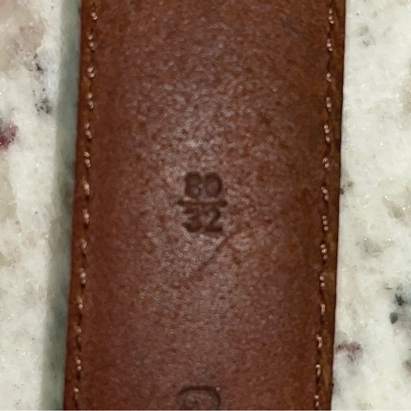 Fossil Genuine Leather Brown Belt 32” Braided Woven Bow Tie Embossed Solid Brass - Picture 6 of 8